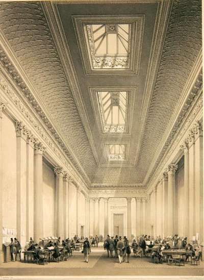 Interior do Hall of Commerce, Threadneedle Street, Londres, c.1850 (litho) de George Hawkins