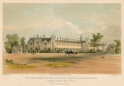 As Casas de Esmolas da Instituição Beneficente dos Carniceiros, erguidas em Walham Green, Fulham, Londres de George Hawkins