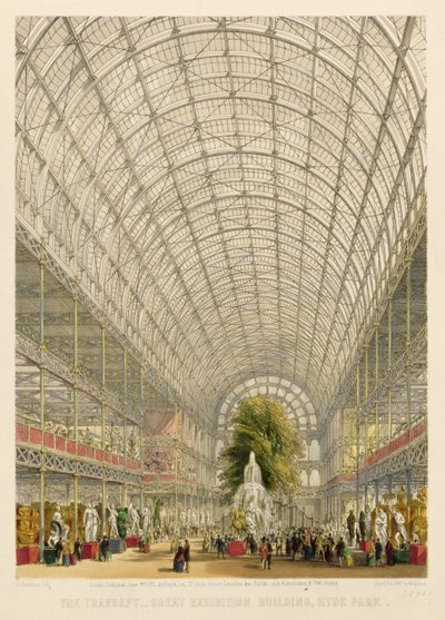 Transept do Palácio de Cristal, pub. por Day and Son e Ackermann und Co. (litografia colorida) de George Hawkins