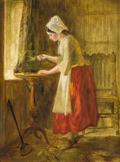 Alimentando o Pássaro (óleo no painel) de George Hay
