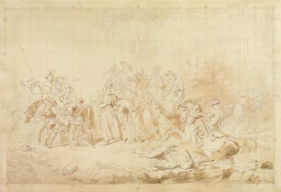 Banditti of Kurdistan Assisting Georgians in Surprising and Carrying off Circassian Women c.1827-28 (caneta e tinta castanha sobre papel tecido) de George Hayter