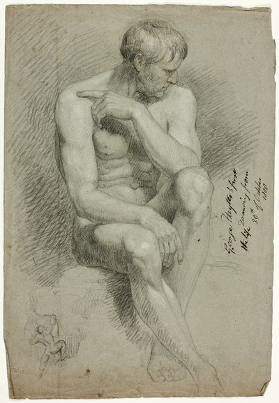 Nu masculino sentado com esboço de arqueiro nu de George Hayter