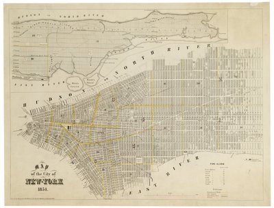 Mapa da cidade de Nova York, 1854 (gravura, tinta sobre papel). de George Hayward