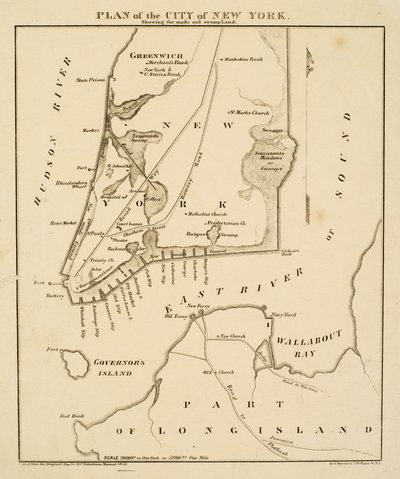 Plano da cidade de Nova York mostrando o feito [sic] e o Pantanal, 1856 (tinta preta sobre papel) de George Hayward