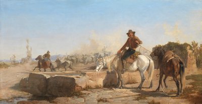 Um Buttero regando seu cavalo na Campagna Romana, 1853 de George Hemming Mason