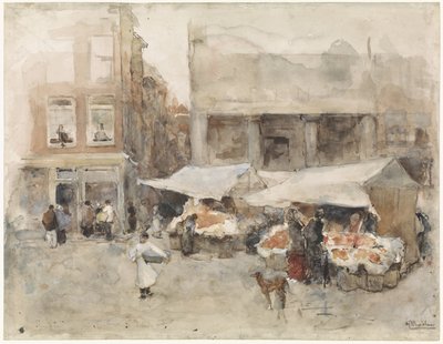 Mercado com bancas de flores de George Hendrik Breitner