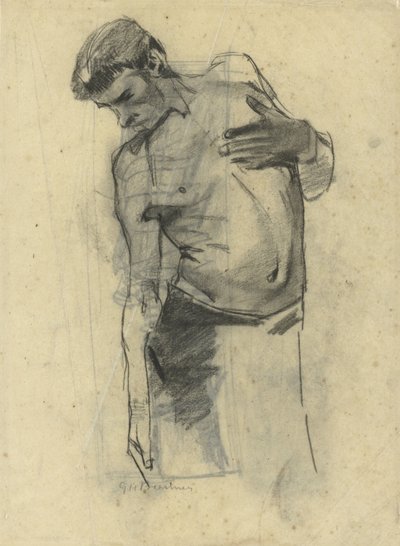 Estudo modelo de homem seminu em pé, olhando para baixo de George Hendrik Breitner