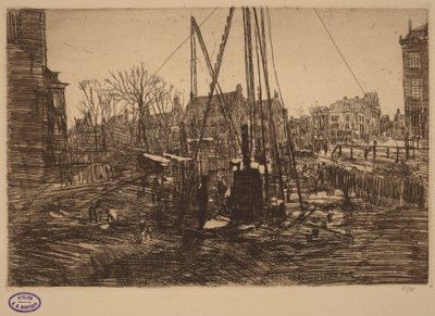 Cena numa cidade neerlandesa com bate-estacas em primeiro plano de George Hendrik Breitner