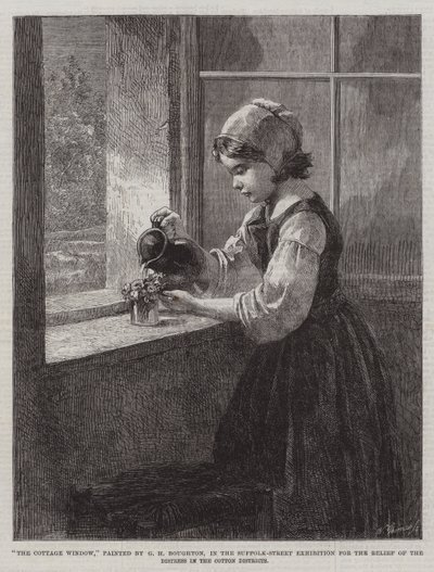 The Cottage Window, na Suffolk Street Exhibition para o alívio do sofrimento nos bairros de algodão de George Henry Boughton