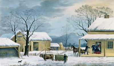 Lar de Ação de Graças, gravada por J. Schulfer, pub. por Currier e Ives, 1867 de George Henry Durrie