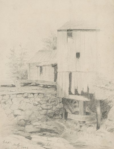 The Old Mill, 1846 (grafite em papel tufado) de George Henry Hall