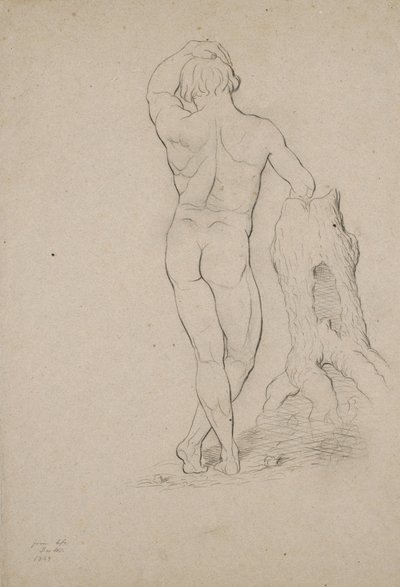 Untitled - Homem nu, vista posterior, 1846 (carvão sobre papel marrom) de George Henry Hall