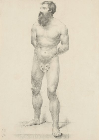 Untitled - Nu masculino de pé com folha de figo, 1844 (grafite em papel de capa de chuva) de George Henry Hall