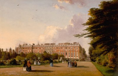 Vista da Frente Sul do Palácio do Tribunal de Hampton desde o Broad Walk, c.1827-49 (óleo sobre tela) de George Hilditch