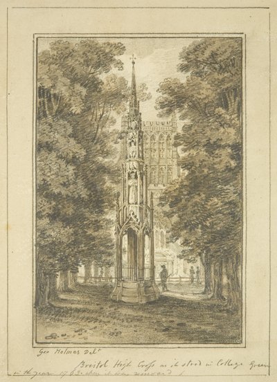 Bristol High Cross como estava no College Green em 1763 (lápis e aguarela sobre papel) de George Holmes