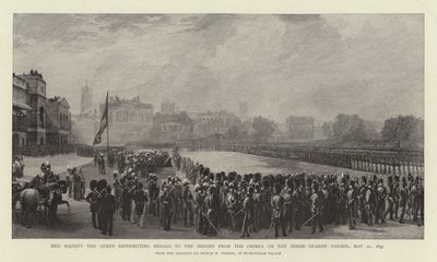 Sua Majestade a Rainha Distribuindo Medalhas para os Heróis da Crimeia no Desfile das Guardas a Cavalo, 21 de maio de 1855 de George Housman Thomas