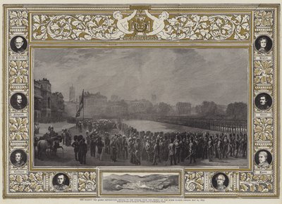 Sua Majestade, a Rainha, distribuindo Medalhas para os Heróis da Crimeia na Parada dos Cavaleiros, 21 de maio de 1855 de George Housman Thomas