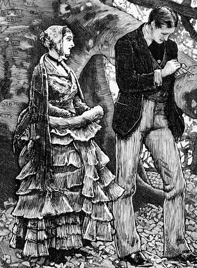 Ilustração retratando uma mulher recusando uma proposta de um homem de George Housman Thomas