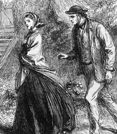 Ilustração retratando uma mulher recusando uma proposta de um homem de George Housman Thomas