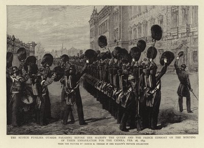 Os Guardas Escoceses Fusileiros Desfilam diante de Sua Majestade a Rainha e o Príncipe Consorte na manhã de seu embarque para a Criméia, 28 de fevereiro de 1854 de George Housman Thomas
