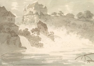 Cai em Schauffhausen, 1782 (wc sobre grafite com caneta e tinta no papel) de George Howland Beaumont