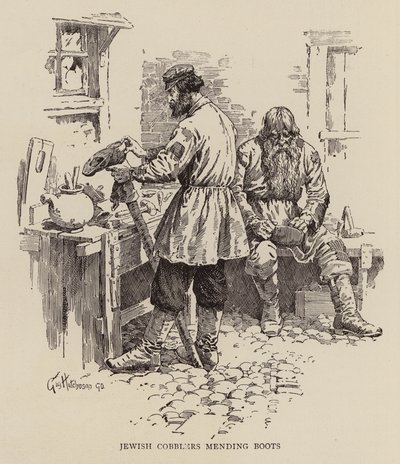 Sapateiros judeus a remendar botas (gravura) de George Hutchinson