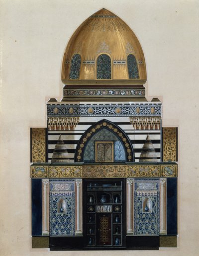 Projeto para o Salão Árabe em Leighton House, Londres, 1880 (wc, guache) de George II Aitchison