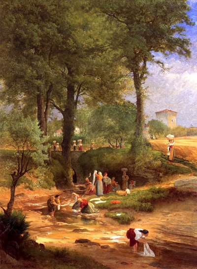 Dia de lavagem perto de Perugia, Itália, 1873 de George Inness