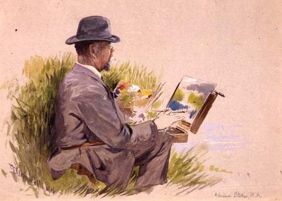 Adrian Stokes, R.A. at Work (aguarela) de George Jackson Flemwell