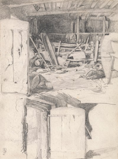 Estudo para "The Goose", 1867: Interior de um celeiro de George John Pinwell