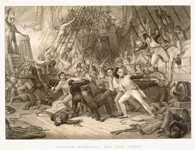 Horatio Nelson embarcando no San Josef na Batalha de Cabo de São Vicente, em 14 de fevereiro de 1797, gravado por John Crew após o original na Colecção do Hospital de Greenwich de George Jones