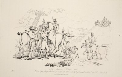 La Sainte Haye: Perto de um grande edifício ocupado alternadamente por Amigo e Inimigo, pub. J. Booth, 1816 de George Jones