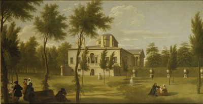 Vista da Villa Chiswick do relvado, c.1735 (óleo sobre tela) de George Lambert