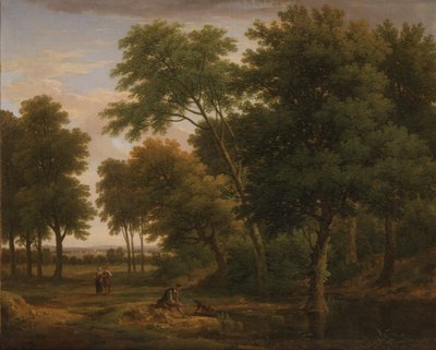 Paisagem arborizada com figuras, c.1745 (óleo sobre tela) de George Lambert