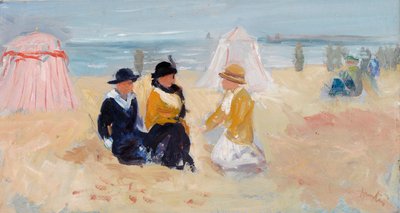 Na margem, c.1910-14 (óleo sobre cartão) de George Leslie Hunter