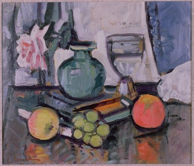 Ainda vida, rosa e frutas de George Leslie Hunter