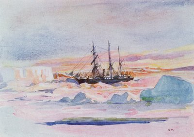 Aurora Australis, ilustração de &39;O Coração da Antártida: A Expedição Nimrod ao Pólo Sul&39; por Sir Ernest Shackleton (1874-1922) de George Marston