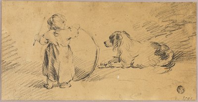 Criança brincando com bola e cachorro de George Morland