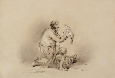 Pescador segurando um peixe de George Morland