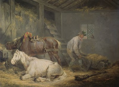 Cavalos em um estábulo, 1791 de George Morland