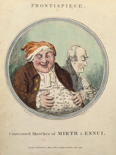 Esboços Contrastados de Mirth e Ennui (gravura colorida à mão) de George Moutard Woodward