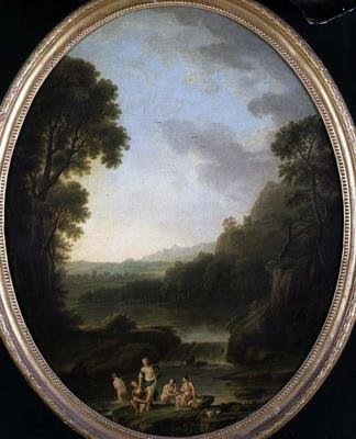 Uma paisagem arborizada com banhistas de George Mullins