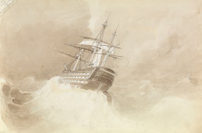 O HMS "Trafalgar" perde a cabeça do leme num vendaval de nordeste ao largo de Malta de George Pechell Mends