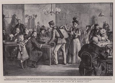 Um vendedor ambulante de cartões postais de imagens em um café de Berlim de George Percy Jacomb Hood