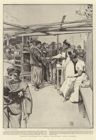 Refugiados de Creta em Atenas recebendo Ingressos de Alimentos de George Percy Jacomb Hood