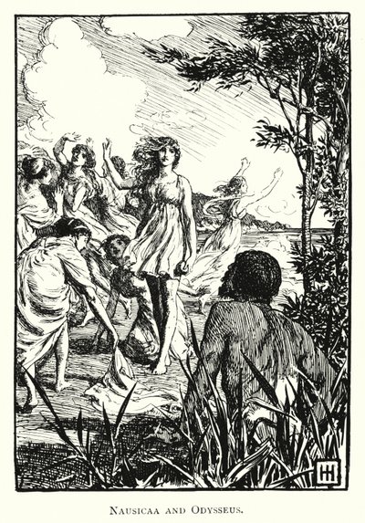 Odyssey: Nausicaa e Odisseu (gravura) de George Percy Jacomb Hood