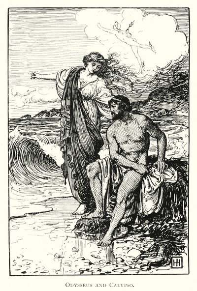 Odyssey: Odisseu e Calipso (gravura) de George Percy Jacomb Hood