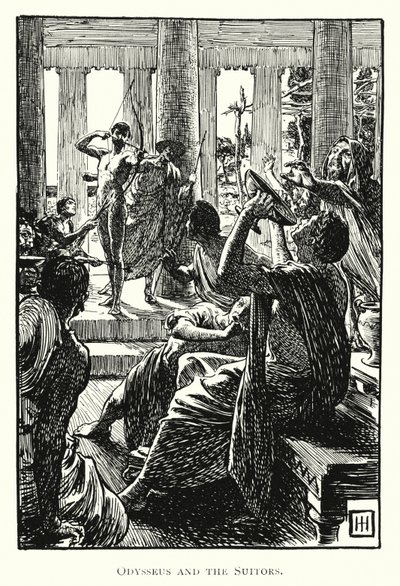 Odyssey: Odisseu e os pretendentes (gravura) de George Percy Jacomb Hood