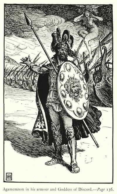 A Ilíada: Agamenón em sua armadura e Deusa da Discórdia (gravura) de George Percy Jacomb Hood