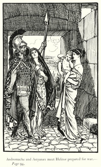 A Ilíada: Andromache e Astyanax conhecem Hektor preparado para a guerra (gravura) de George Percy Jacomb Hood